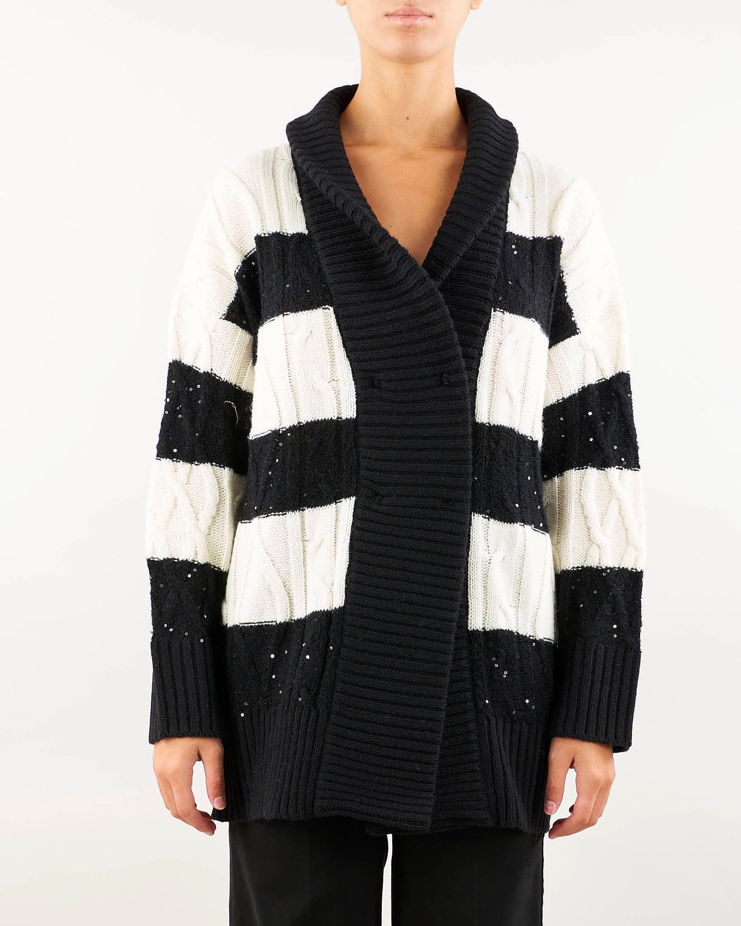 A24CPCRO04-NERO/GESSO - Cardigan - Simona Corsellini